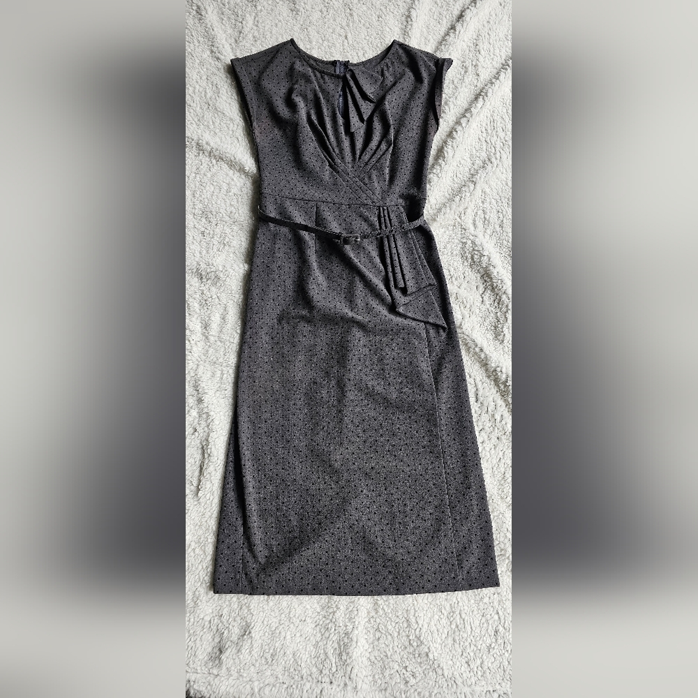 Retro Pin-up style dark Grey with black poka-dots dress with a belt
